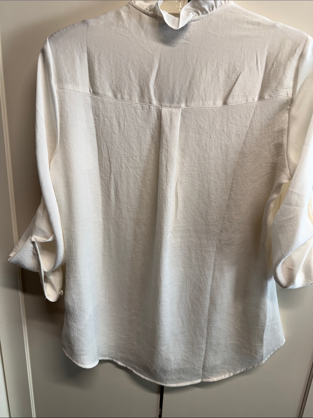 Express White Ruffle-Trim Button Front Blouse - Picture 3 of 8